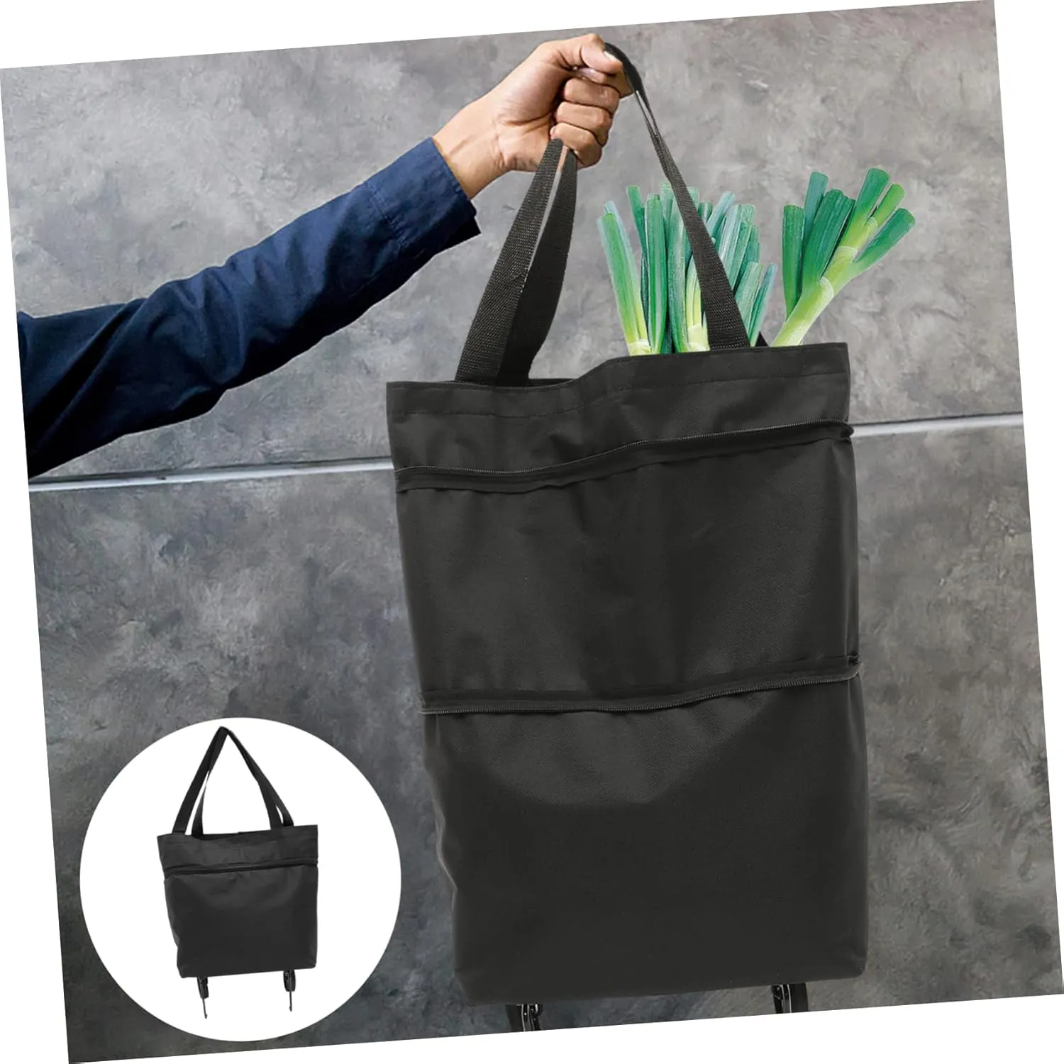 Collapsible Tey Bag with Wheels Foldable Grocery Tote for Outdoor Storage Handles for Shopping Laundry
