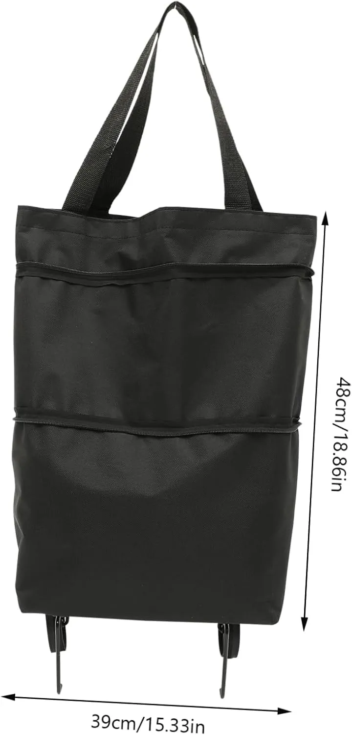 Collapsible Tey Bag with Wheels Foldable Grocery Tote for Outdoor Storage Handles for Shopping Laundry