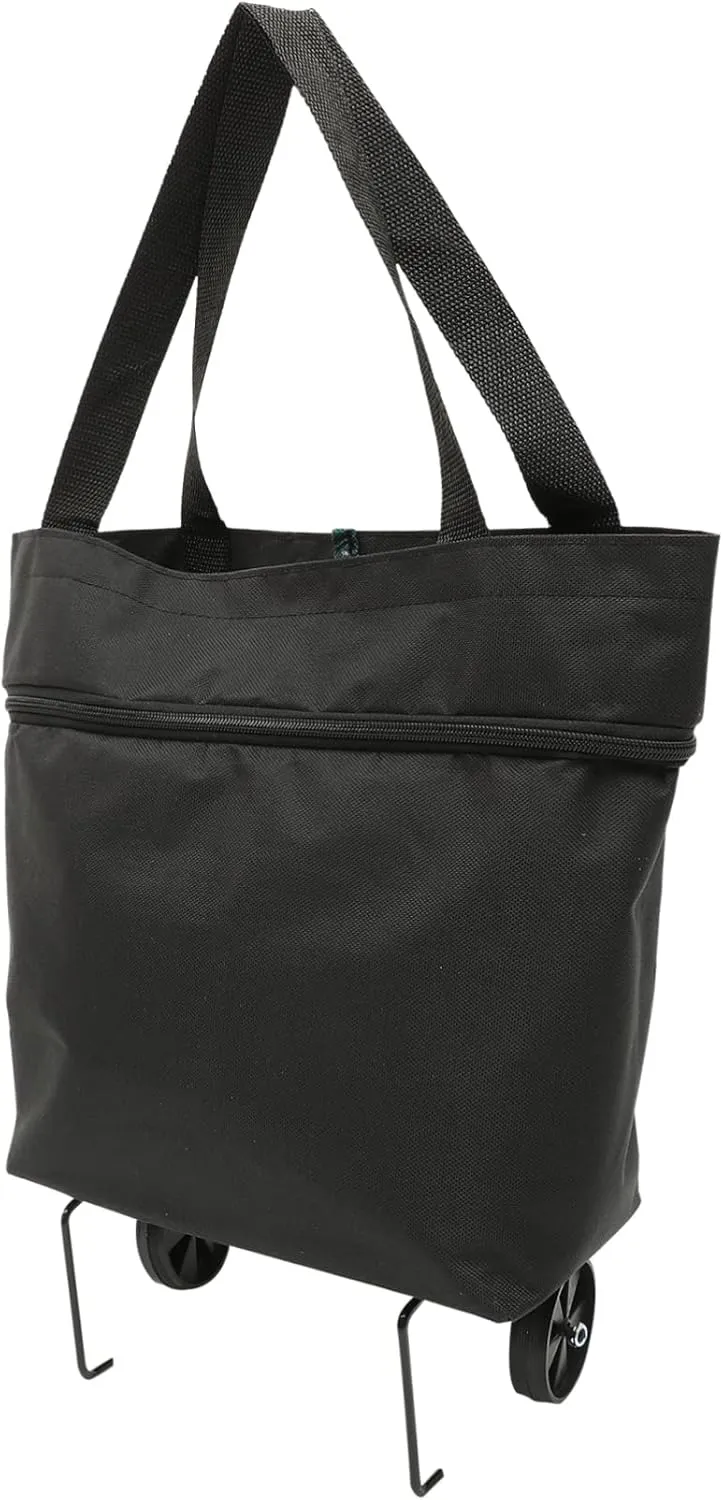 Collapsible Tey Bag with Wheels Foldable Grocery Tote for Outdoor Storage Handles for Shopping Laundry