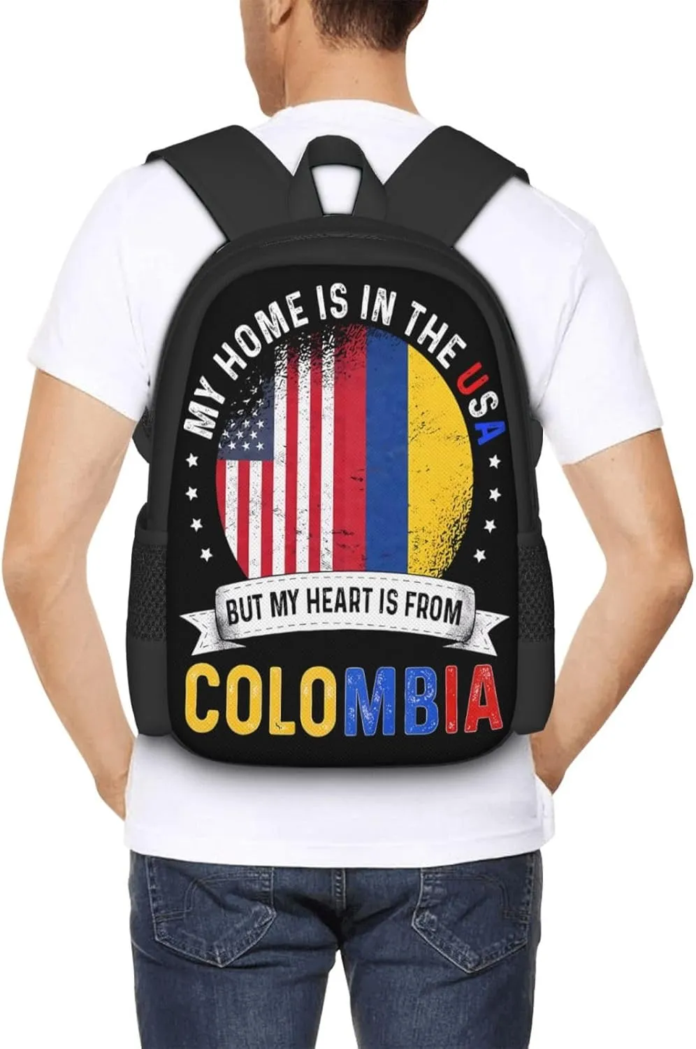 Colombian American Patriot Heart is From Colombia Flag Casual Backpack Large Capacity Backpacks 15 Inch Laptop Back Pack Travel Rucksack Daypack Commuter Bag with Adjustable Strap for Camping