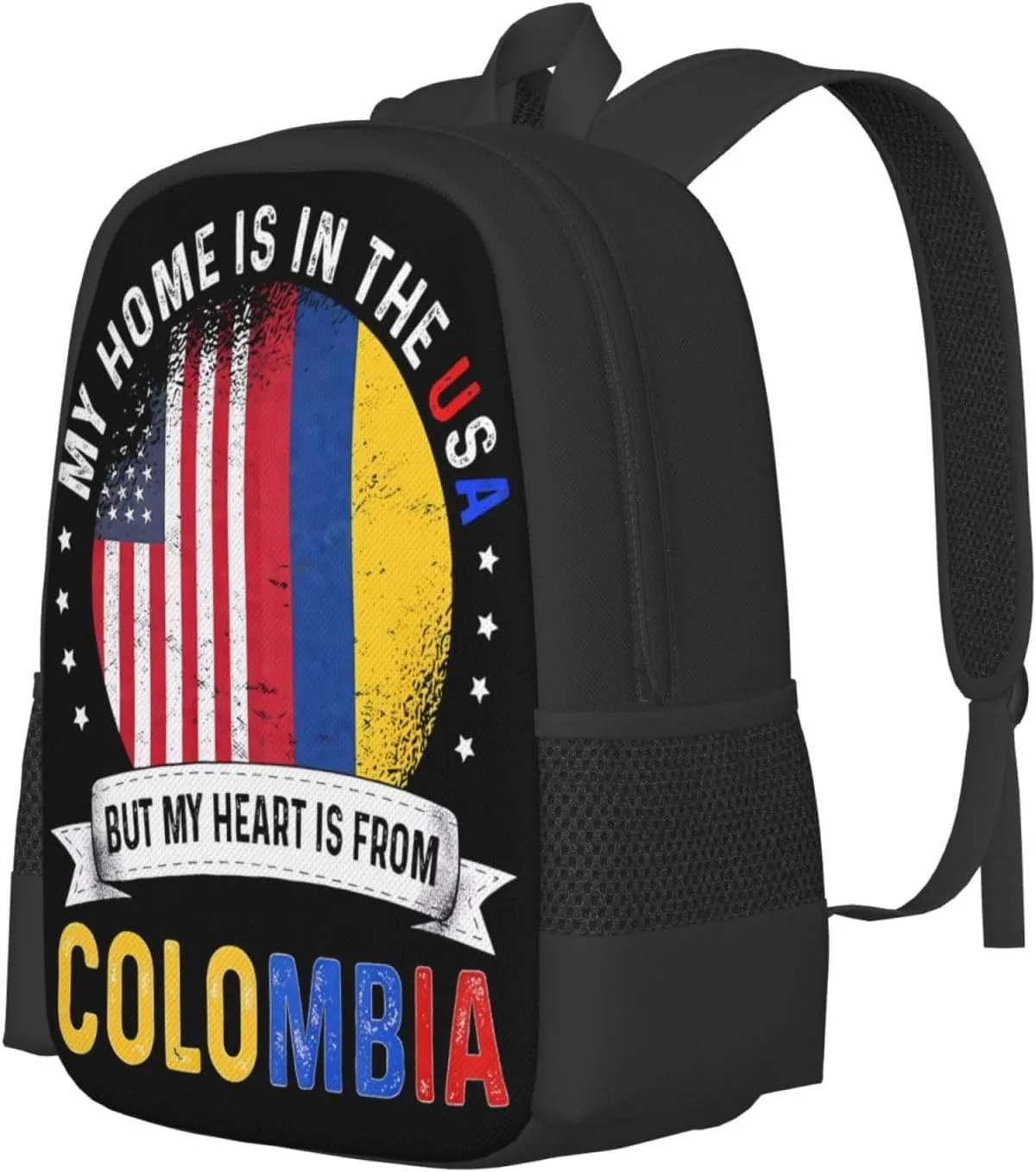 Colombian American Patriot Heart is From Colombia Flag Casual Backpack Large Capacity Backpacks 15 Inch Laptop Back Pack Travel Rucksack Daypack Commuter Bag with Adjustable Strap for Camping