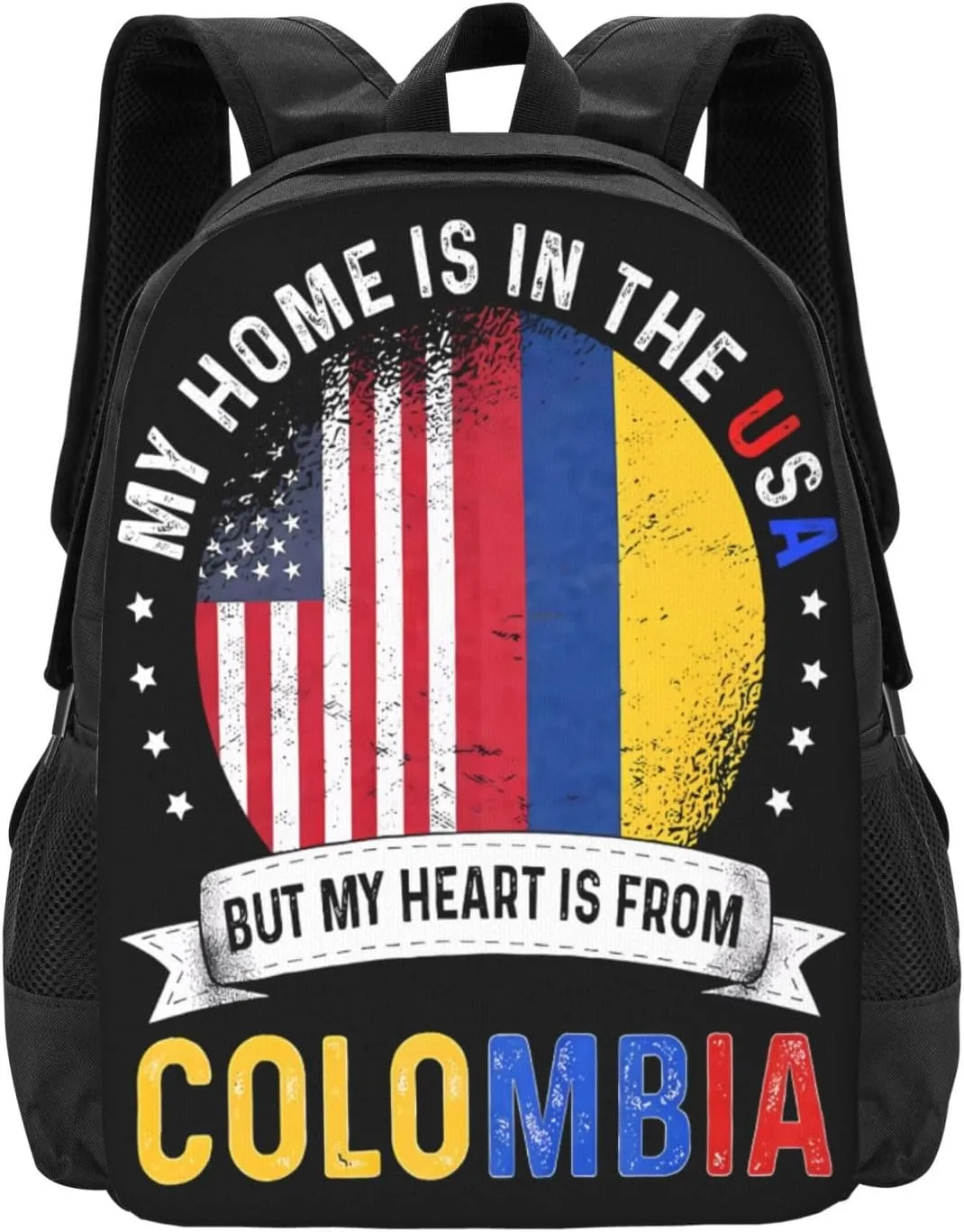 Colombian American Patriot Heart is From Colombia Flag Casual Backpack Large Capacity Backpacks 15 Inch Laptop Back Pack Travel Rucksack Daypack Commuter Bag with Adjustable Strap for Camping
