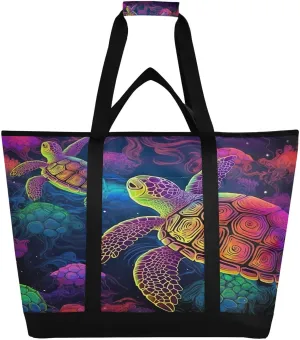 Colored Turtle Reusable Insulated Lunchbox Cooler Bag, Leakproof Kitchen Grocery Bag Collapsible Portable Cooler Tote Bag for Picnic, Camping, Office, Travel