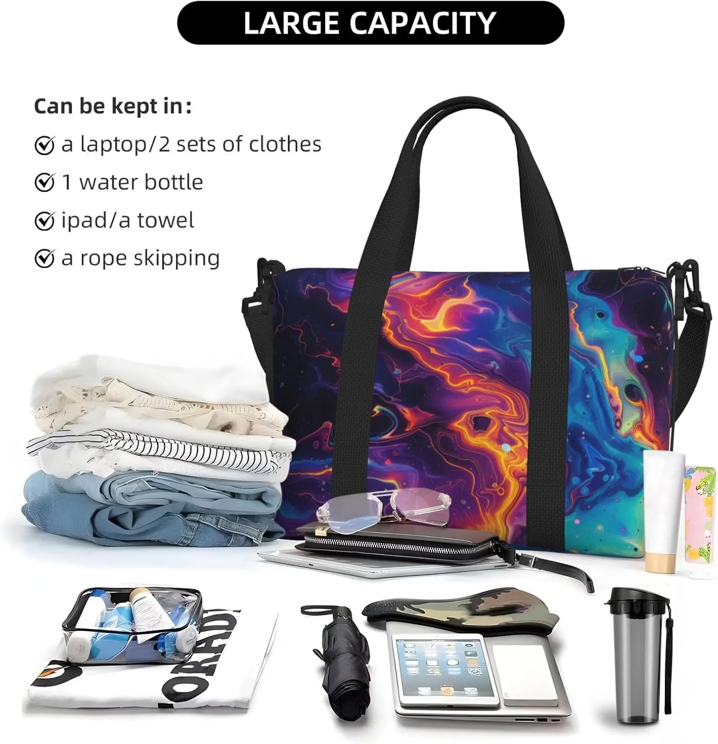 colorful abstract print Travel Duffel Bag, Sports Tote Gym Bag, Swim Pool Bag Large Shoulder Tote Bag for Beach Weekender