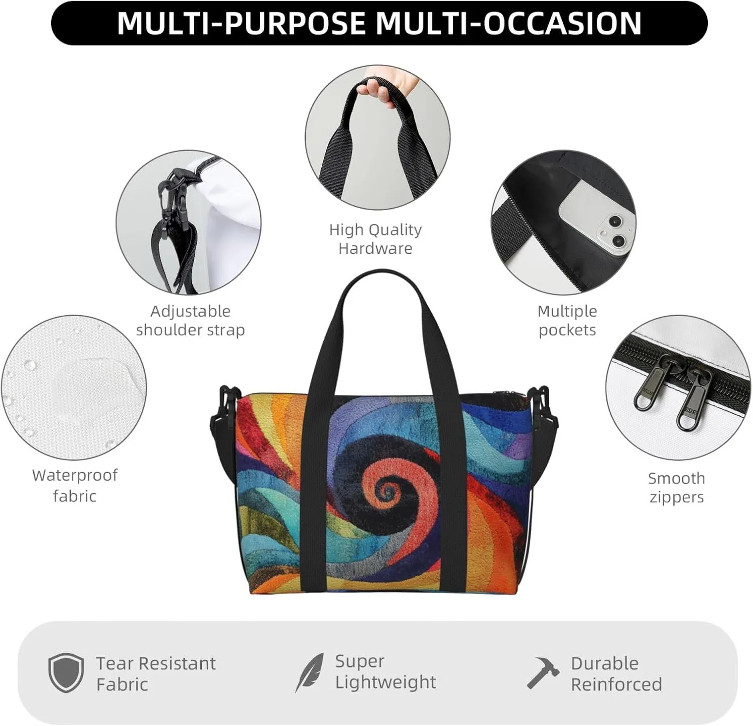 Colorful art print Travel Duffel Bag, Sports Tote Gym Bag, Swim Pool Bag Large Shoulder Tote Bag for Beach Weekender