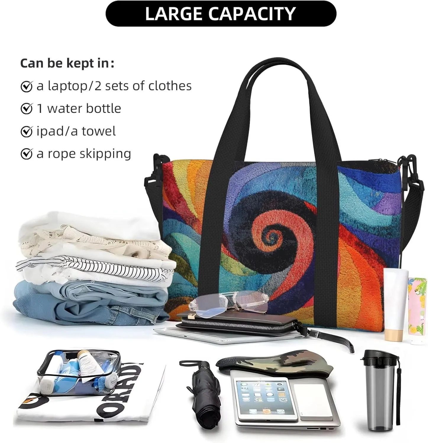 Colorful art print Travel Duffel Bag, Sports Tote Gym Bag, Swim Pool Bag Large Shoulder Tote Bag for Beach Weekender