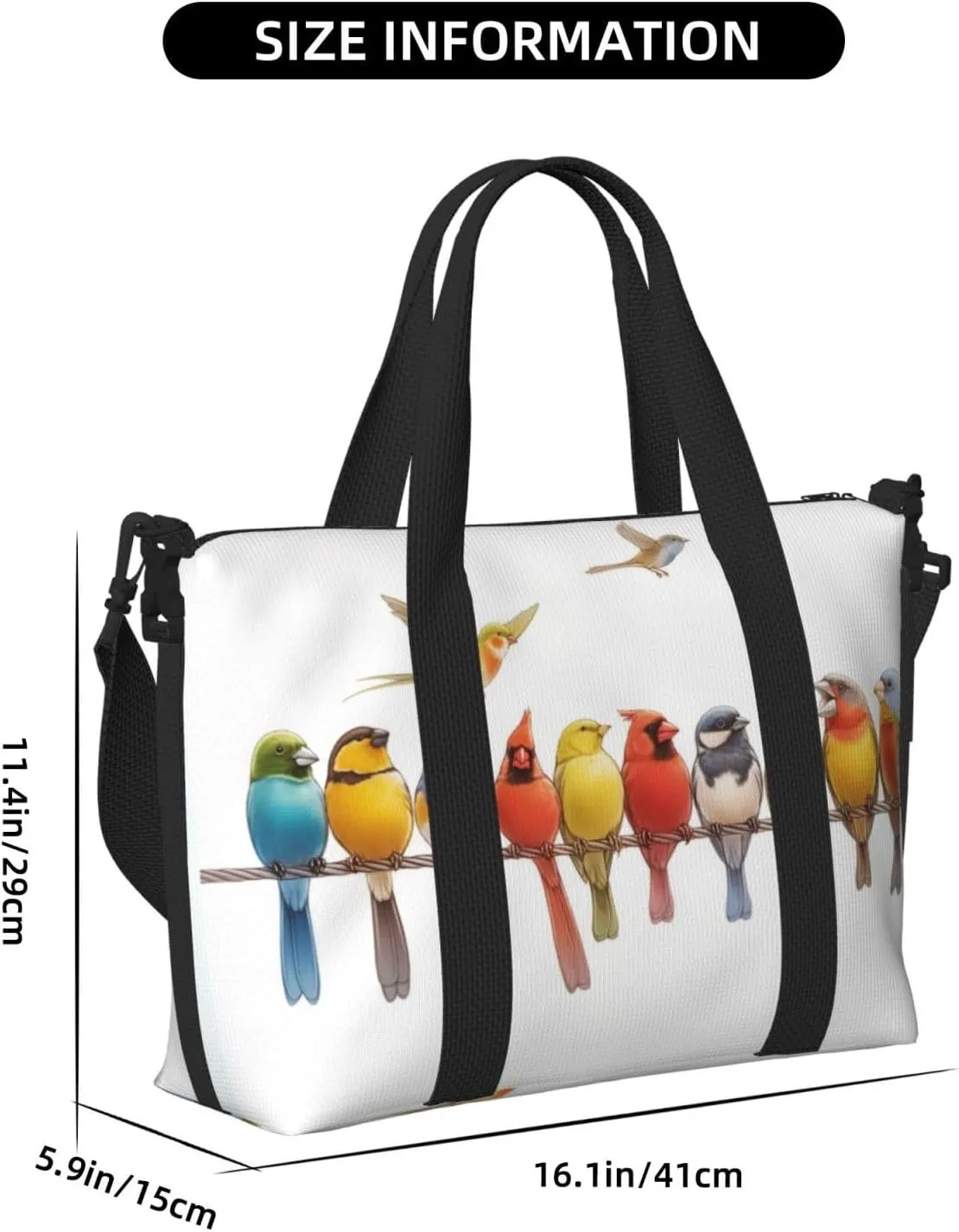 colorful birds art print Travel Duffel Bag, Sports Tote Gym Bag, Swim Pool Bag Large Shoulder Tote Bag for Beach Weekender