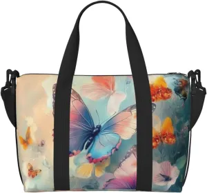 colorful butterflies flowers print Travel Duffel Bag, Sports Tote Gym Bag, Swim Pool Bag Large Shoulder Tote Bag for Beach Weekender