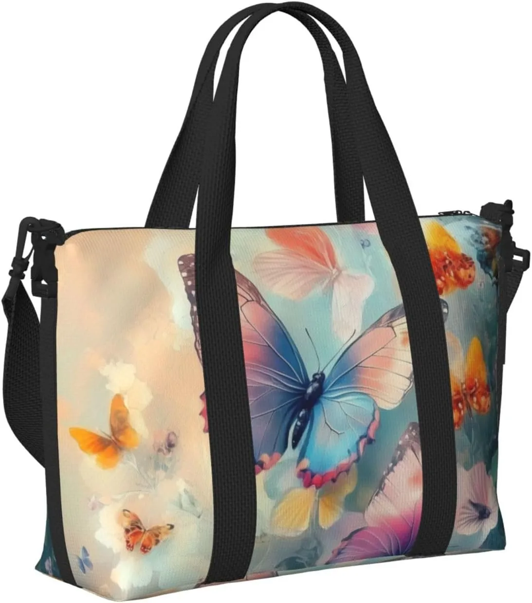 colorful butterflies flowers print Travel Duffel Bag, Sports Tote Gym Bag, Swim Pool Bag Large Shoulder Tote Bag for Beach Weekender