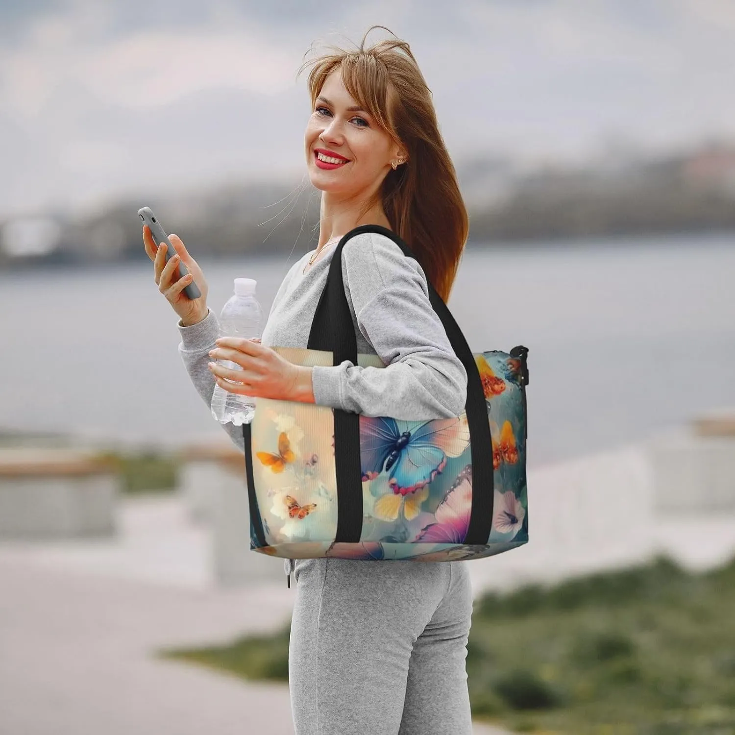 colorful butterflies flowers print Travel Duffel Bag, Sports Tote Gym Bag, Swim Pool Bag Large Shoulder Tote Bag for Beach Weekender