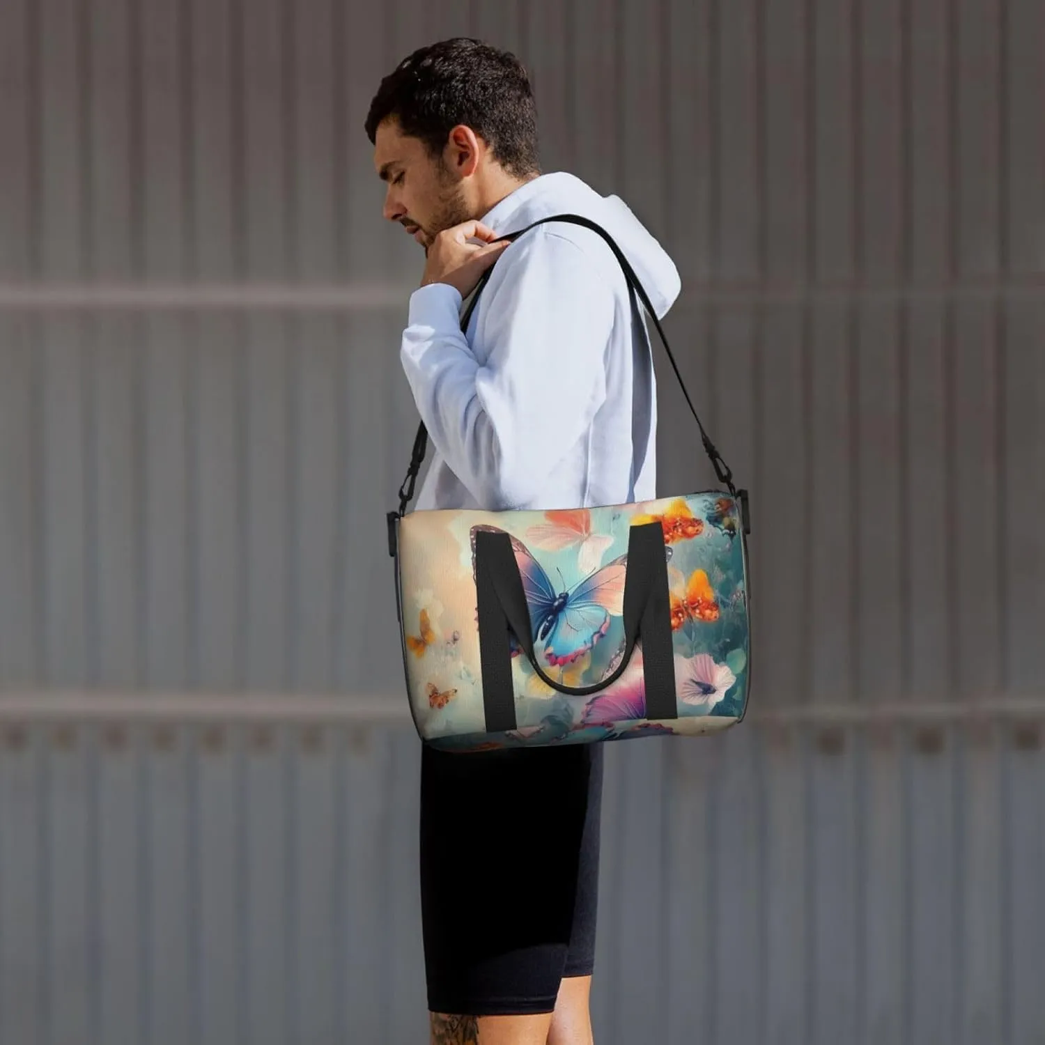 colorful butterflies flowers print Travel Duffel Bag, Sports Tote Gym Bag, Swim Pool Bag Large Shoulder Tote Bag for Beach Weekender