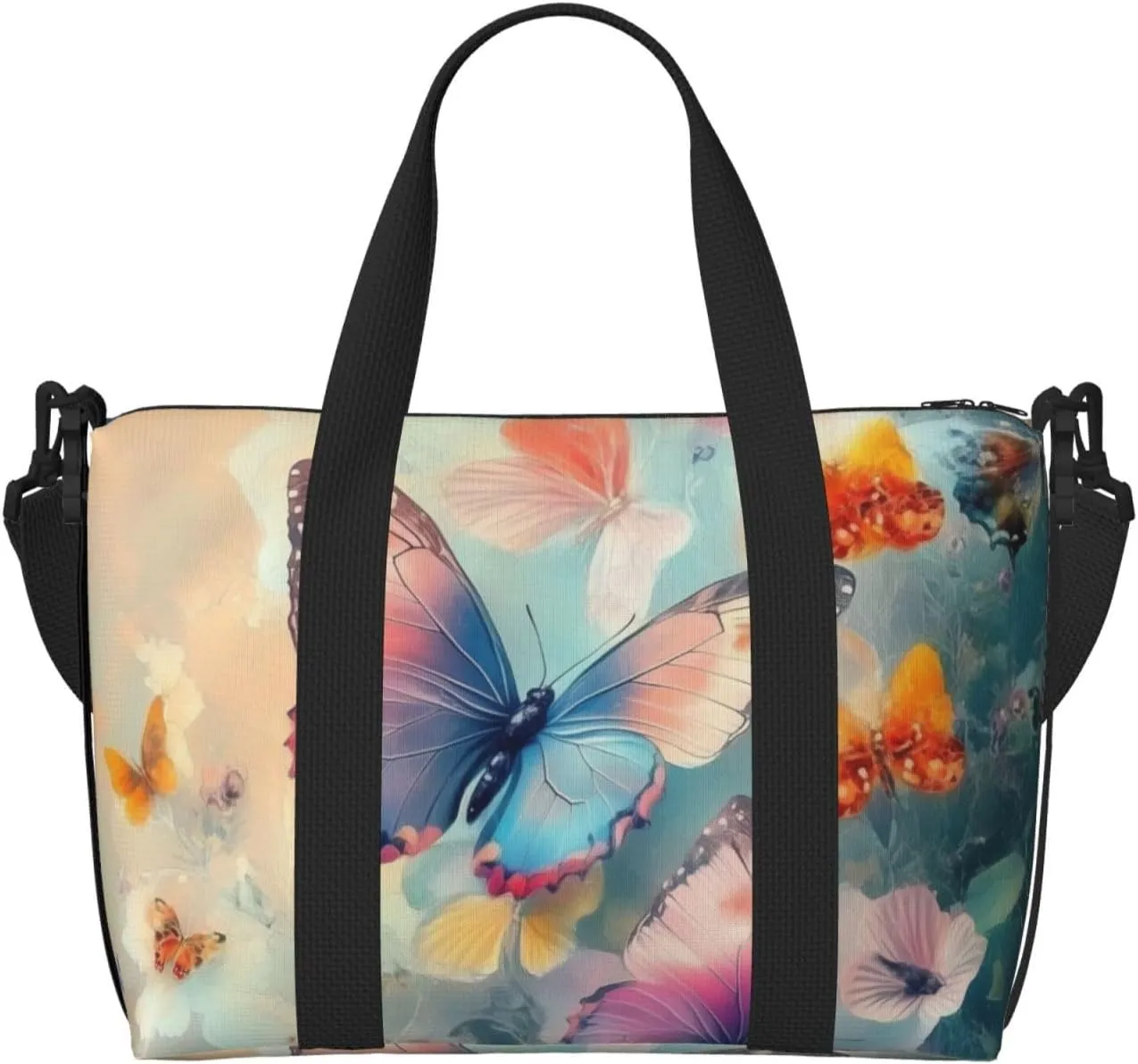colorful butterflies flowers print Travel Duffel Bag, Sports Tote Gym Bag, Swim Pool Bag Large Shoulder Tote Bag for Beach Weekender