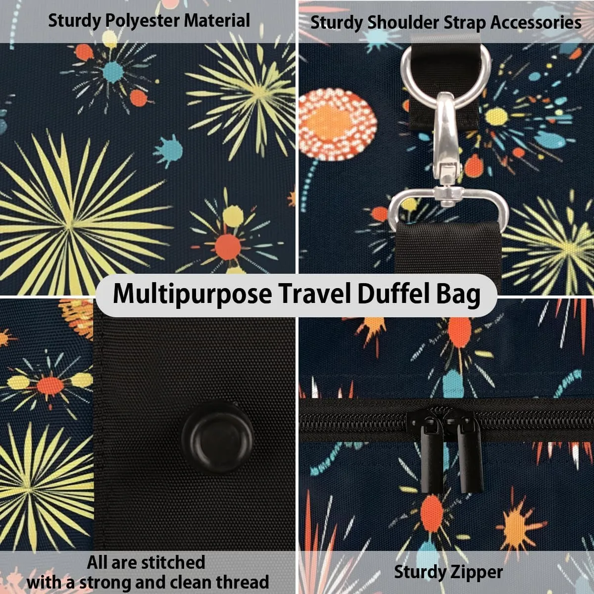 Colorful Fireworks Travel Duffle Bag for Women Men Gym Duffel Foldable Bag Waterproof Weekender 4th of July Duffle Tote