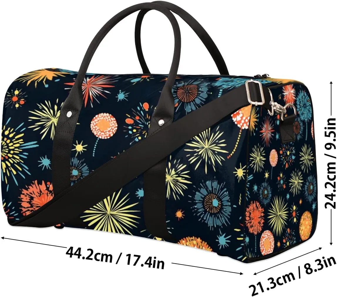 Colorful Fireworks Travel Duffle Bag for Women Men Gym Duffel Foldable Bag Waterproof Weekender 4th of July Duffle Tote