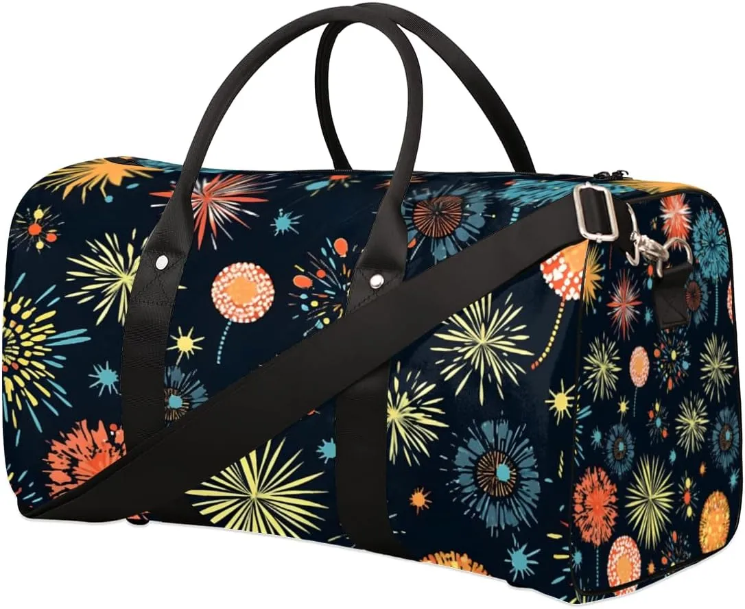 Colorful Fireworks Travel Duffle Bag for Women Men Gym Duffel Foldable Bag Waterproof Weekender 4th of July Duffle Tote