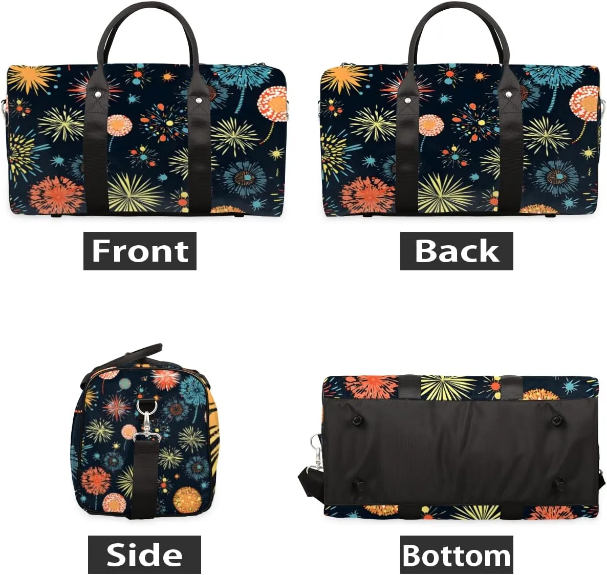 Colorful Fireworks Travel Duffle Bag for Women Men Gym Duffel Foldable Bag Waterproof Weekender 4th of July Duffle Tote