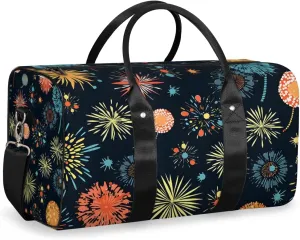Colorful Fireworks Travel Duffle Bag for Women Men Gym Duffel Foldable Bag Waterproof Weekender 4th of July Duffle Tote