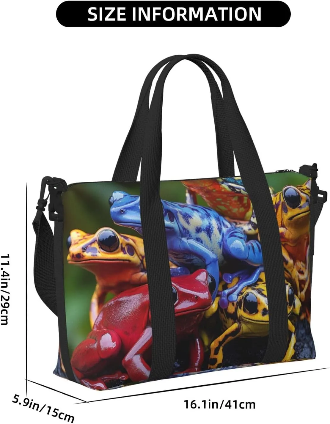 colorful frogs sitting print Travel Duffel Bag, Sports Tote Gym Bag, Swim Pool Bag Large Shoulder Tote Bag for Beach Weekender