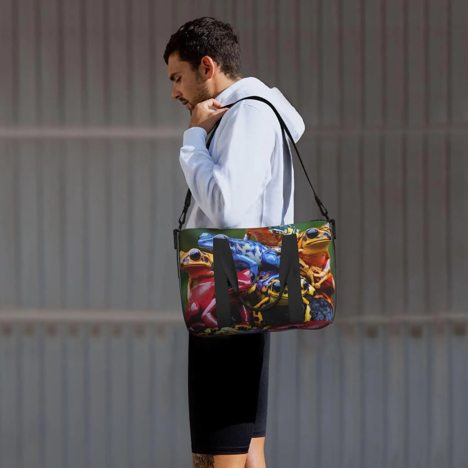 colorful frogs sitting print Travel Duffel Bag, Sports Tote Gym Bag, Swim Pool Bag Large Shoulder Tote Bag for Beach Weekender