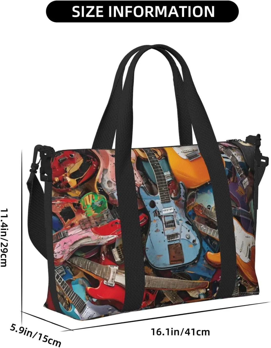 colorful guitars print Travel Duffel Bag, Sports Tote Gym Bag, Swim Pool Bag Large Shoulder Tote Bag for Beach Weekender, 202-406-121