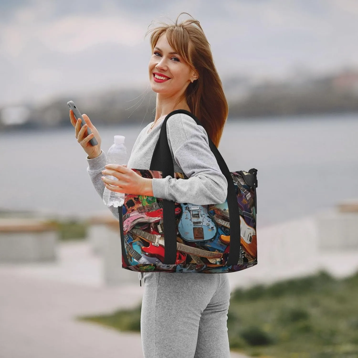 colorful guitars print Travel Duffel Bag, Sports Tote Gym Bag, Swim Pool Bag Large Shoulder Tote Bag for Beach Weekender, 202-406-121