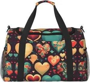 Colorful hearts Travel Tote Bag with Adjustable Shoulder Strap and Large Capacity