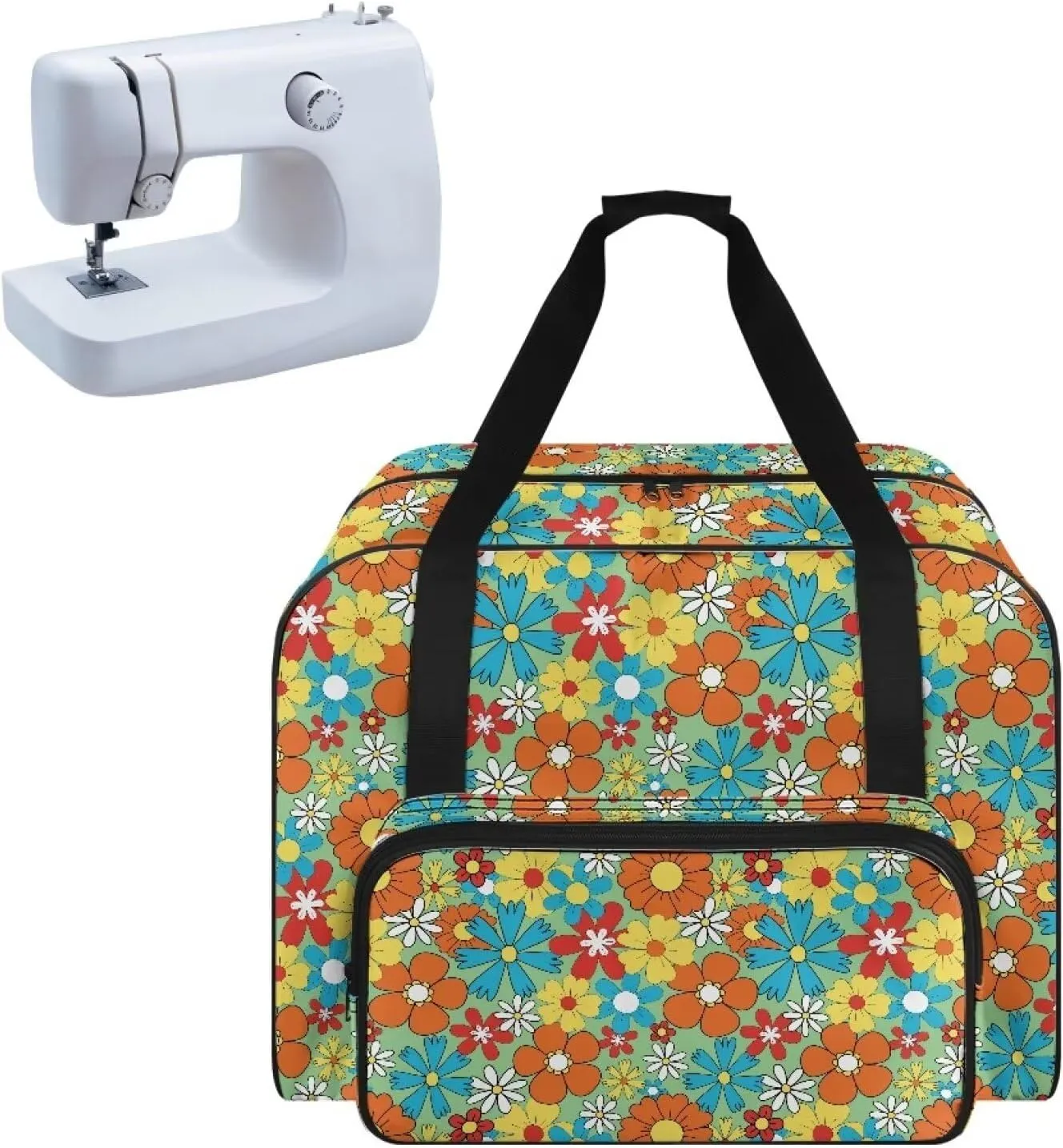 Colorful Hippie Flower American Home Sewing Bag Tote Bag Organizer Sewing Supplies and Accessories，Fits Most Sewing Machines