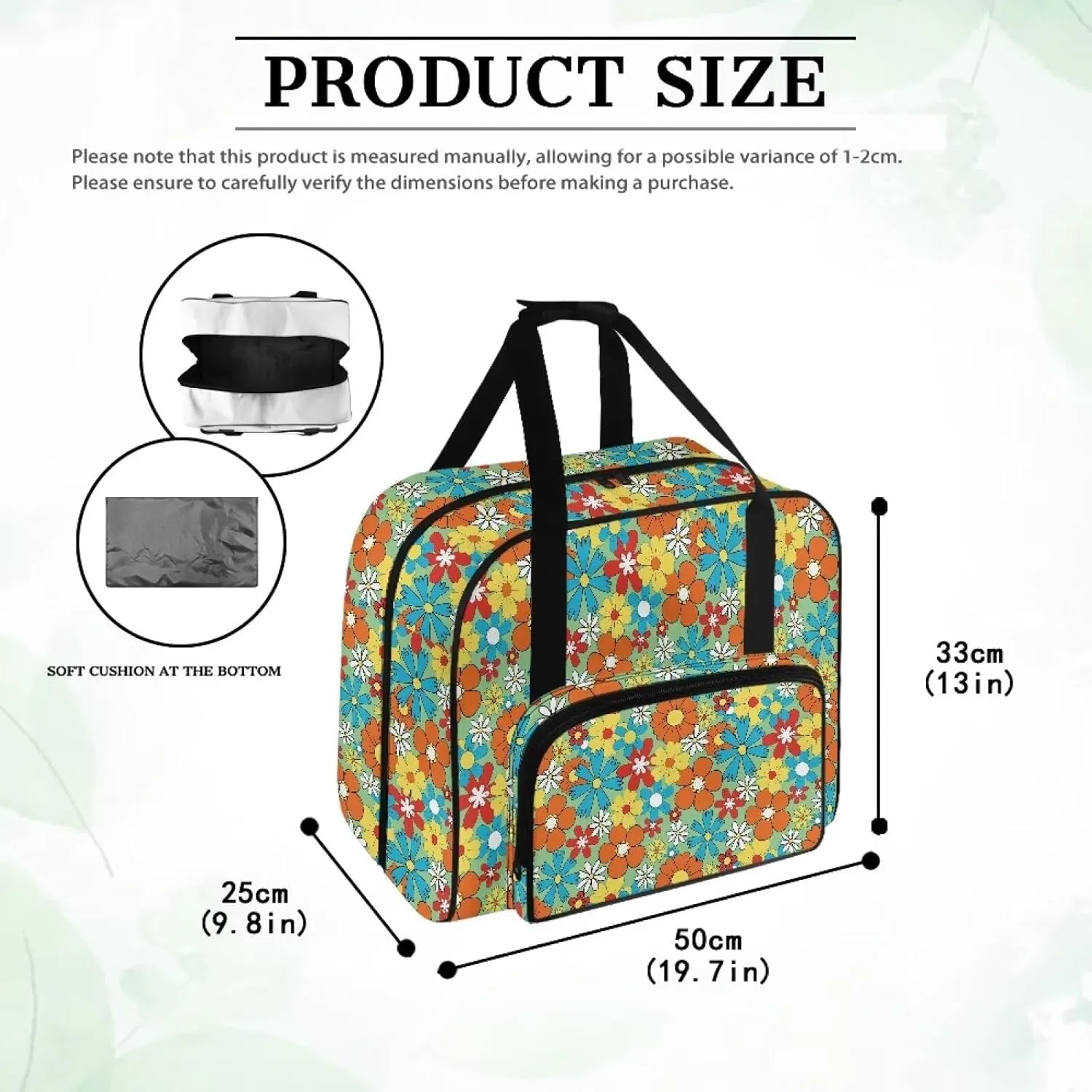 Colorful Hippie Flower American Home Sewing Bag Tote Bag Organizer Sewing Supplies and Accessories，Fits Most Sewing Machines