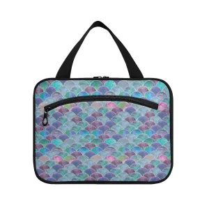 Colorful Mermaid Tail Scales Ocean Wave Blue Green Teal purple 1 PC Hanging Travel Wash bag with Handles, Portable Makeup Organizer Brush Storage Case Portable Travel Cosmetic with Hook M