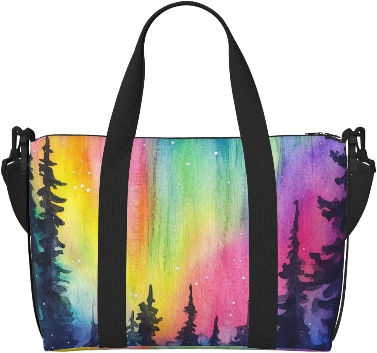 colorful northern lights print Travel Duffel Bag, Sports Tote Gym Bag, Swim Pool Bag Large Shoulder Tote Bag for Beach Weekender