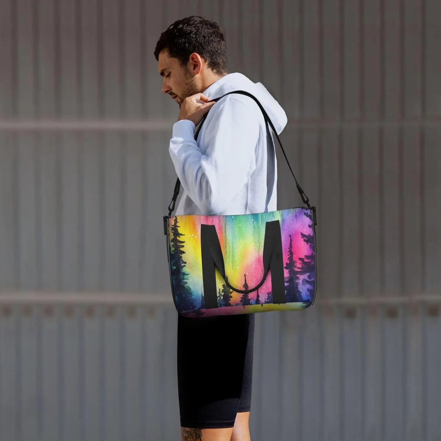 colorful northern lights print Travel Duffel Bag, Sports Tote Gym Bag, Swim Pool Bag Large Shoulder Tote Bag for Beach Weekender
