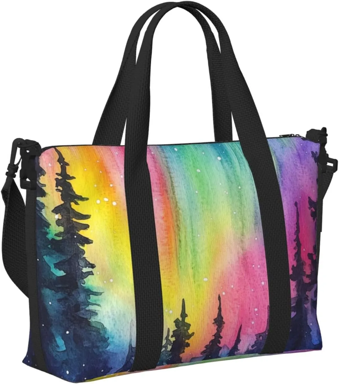 colorful northern lights print Travel Duffel Bag, Sports Tote Gym Bag, Swim Pool Bag Large Shoulder Tote Bag for Beach Weekender