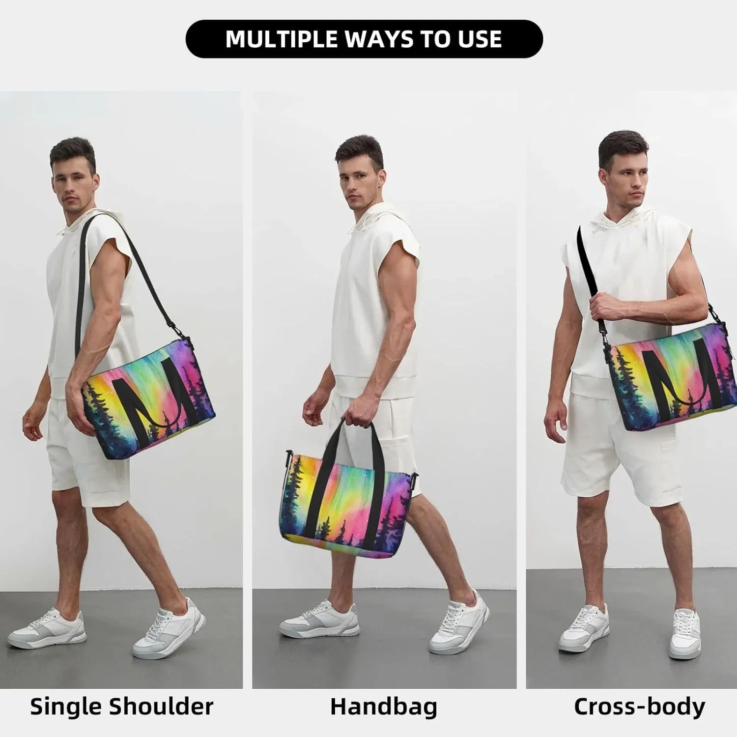 colorful northern lights print Travel Duffel Bag, Sports Tote Gym Bag, Swim Pool Bag Large Shoulder Tote Bag for Beach Weekender
