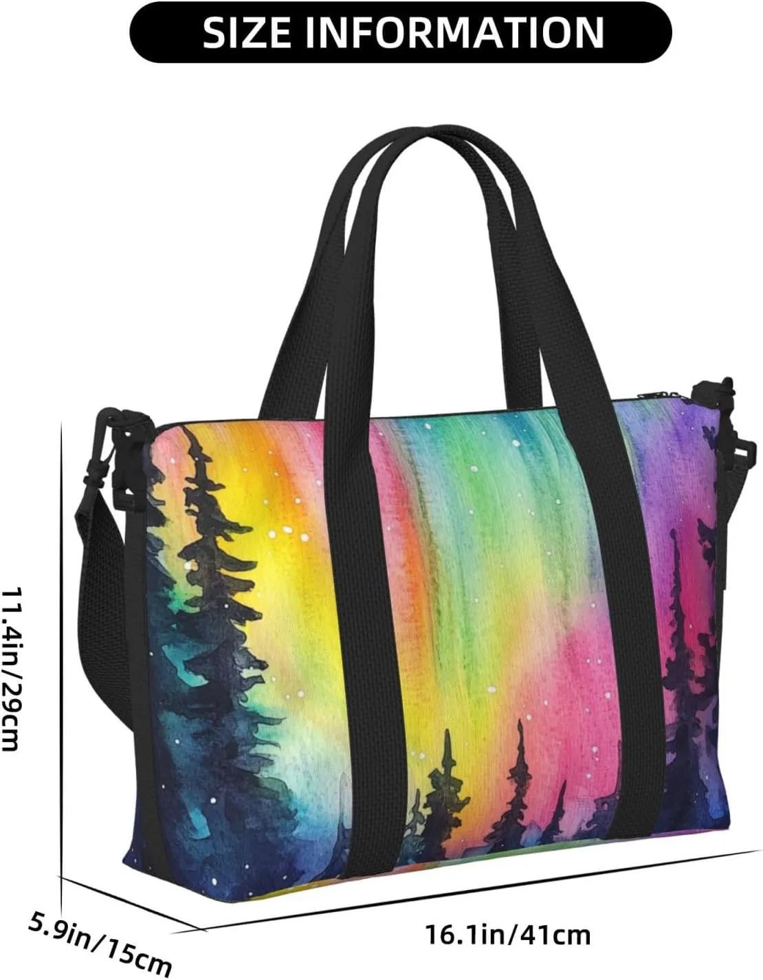 colorful northern lights print Travel Duffel Bag, Sports Tote Gym Bag, Swim Pool Bag Large Shoulder Tote Bag for Beach Weekender
