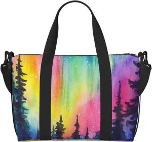 colorful northern lights print Travel Duffel Bag, Sports Tote Gym Bag, Swim Pool Bag Large Shoulder Tote Bag for Beach Weekender