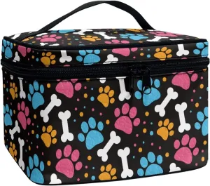 Colorful Paw Cosmetic Makeup Bag for Women Girls Zipper Toiletry Storage Bag Clear Brushes Organizer Case with Handle Easy to Clean for Weekend Getaways, Vacations