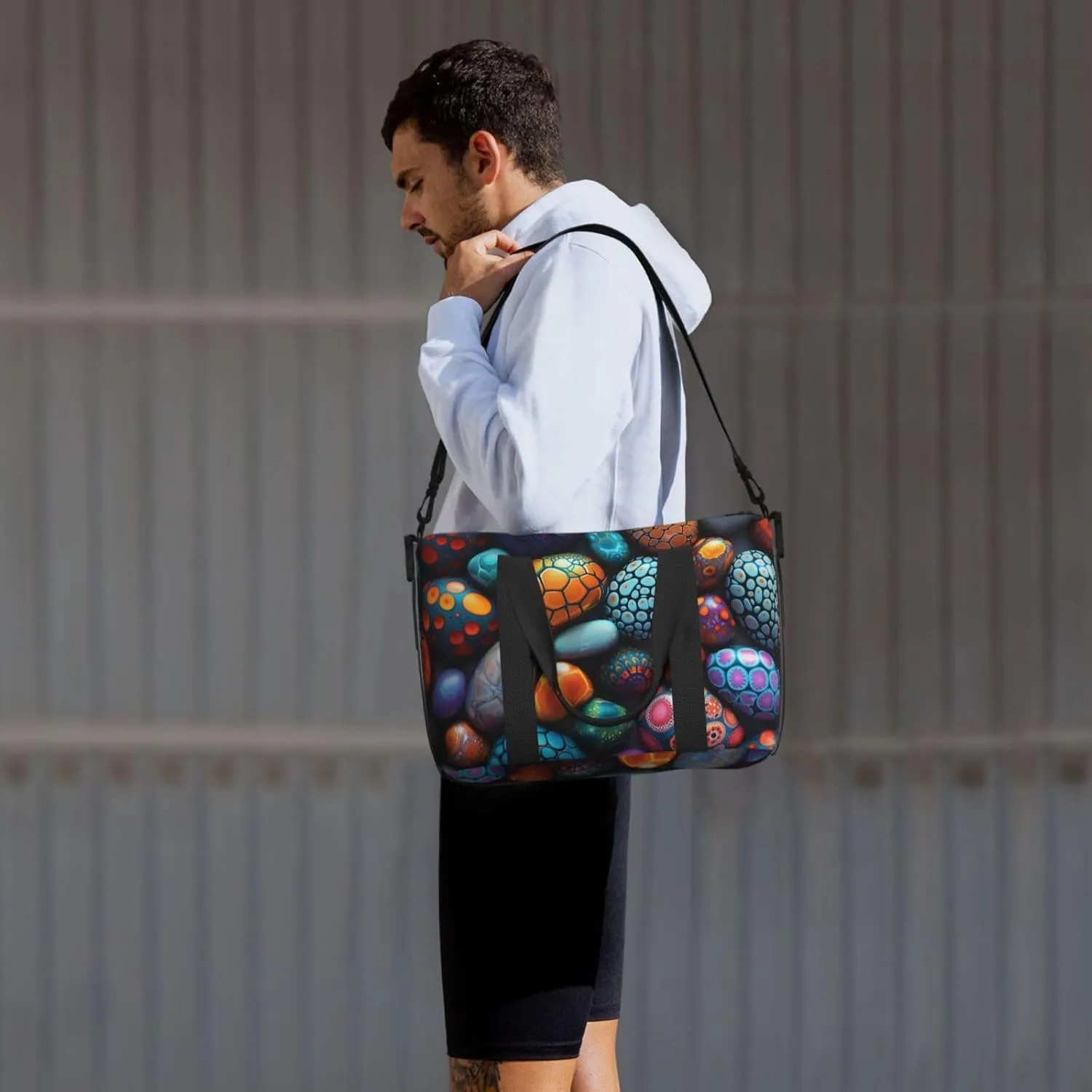Colorful pebbles with intricate print Travel Duffel Bag, Sports Tote Gym Bag, Swim Pool Bag Large Shoulder Tote Bag for Beach Weekender
