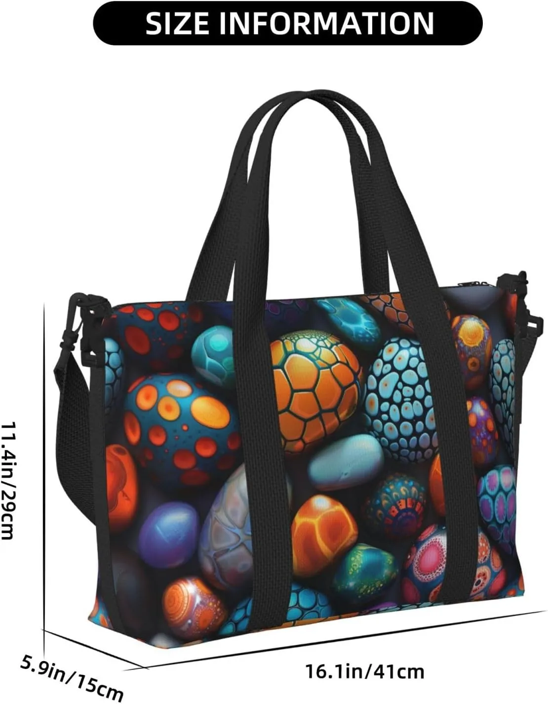 Colorful pebbles with intricate print Travel Duffel Bag, Sports Tote Gym Bag, Swim Pool Bag Large Shoulder Tote Bag for Beach Weekender