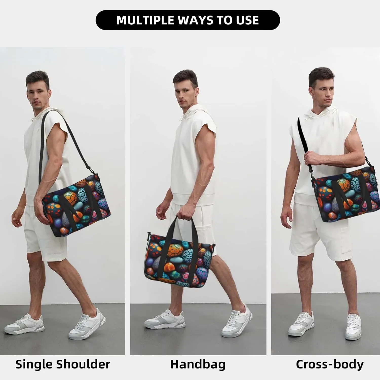 Colorful pebbles with intricate print Travel Duffel Bag, Sports Tote Gym Bag, Swim Pool Bag Large Shoulder Tote Bag for Beach Weekender