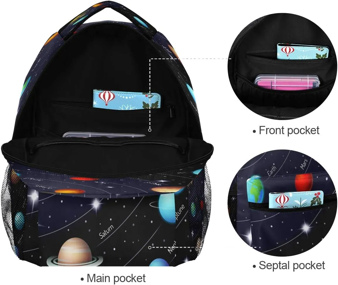 Colorful Solar System Printing Computer Backpack - Lightweight School Bag for Boys Girls Tenns
