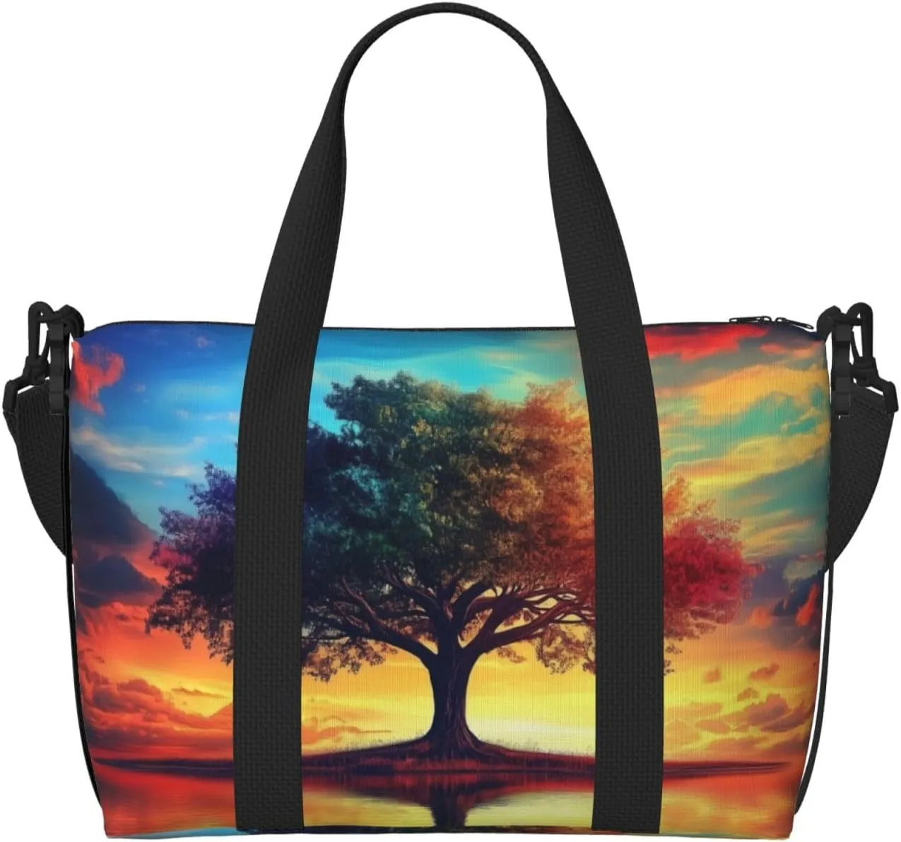 Colorful tree of life art print Travel Duffel Bag, Sports Tote Gym Bag, Swim Pool Bag Large Shoulder Tote Bag for Beach Weekender