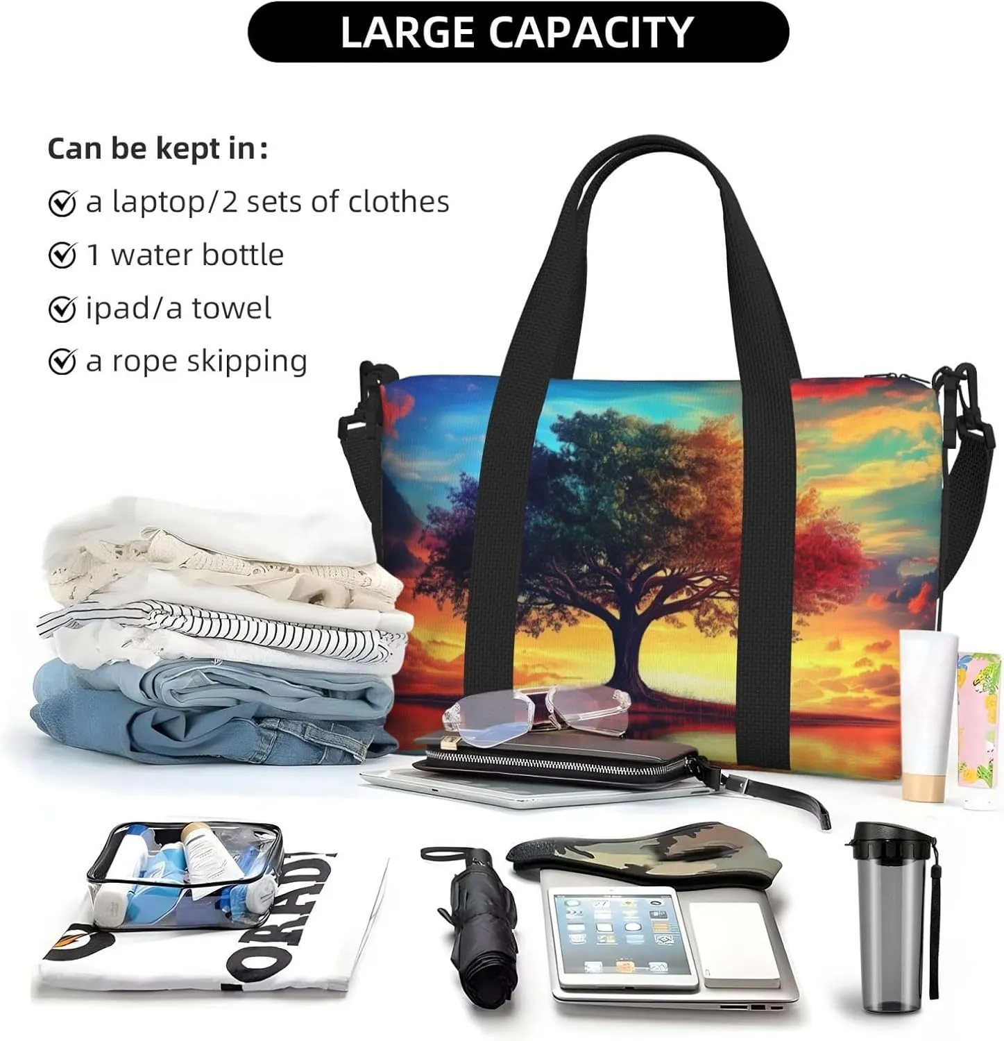 Colorful tree of life art print Travel Duffel Bag, Sports Tote Gym Bag, Swim Pool Bag Large Shoulder Tote Bag for Beach Weekender