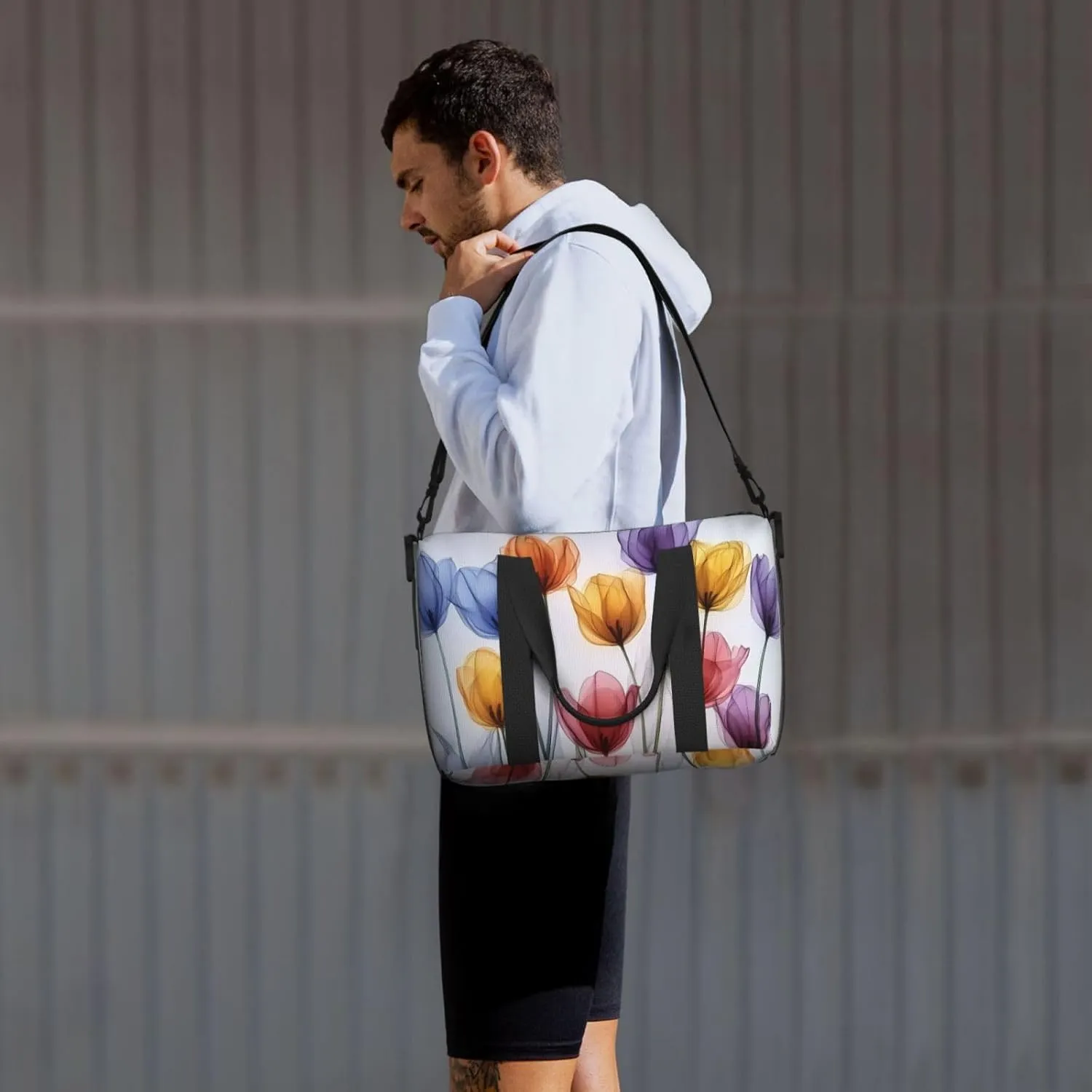 colorful tulips original art print Travel Duffel Bag, Sports Tote Gym Bag, Swim Pool Bag Large Shoulder Tote Bag for Beach Weekender