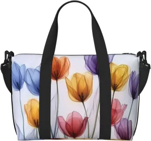 colorful tulips original art print Travel Duffel Bag, Sports Tote Gym Bag, Swim Pool Bag Large Shoulder Tote Bag for Beach Weekender