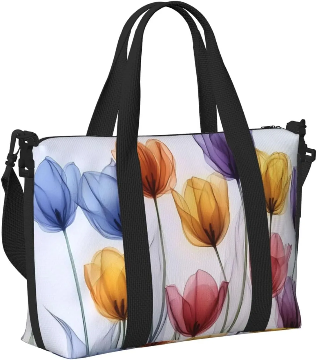 colorful tulips original art print Travel Duffel Bag, Sports Tote Gym Bag, Swim Pool Bag Large Shoulder Tote Bag for Beach Weekender