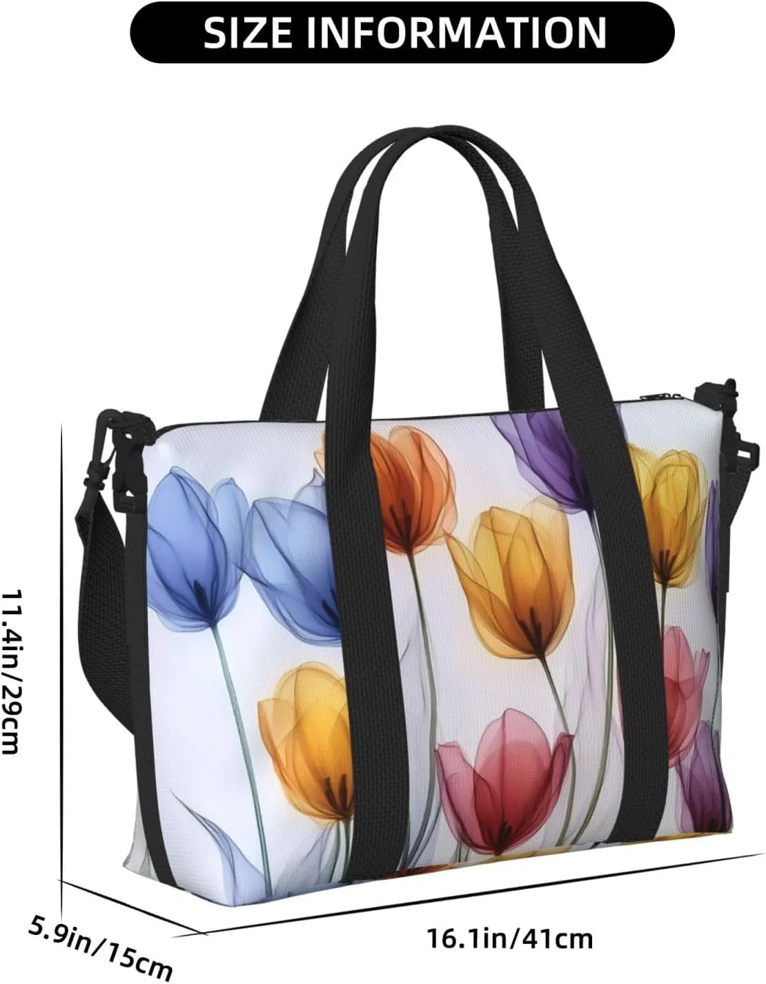 colorful tulips original art print Travel Duffel Bag, Sports Tote Gym Bag, Swim Pool Bag Large Shoulder Tote Bag for Beach Weekender