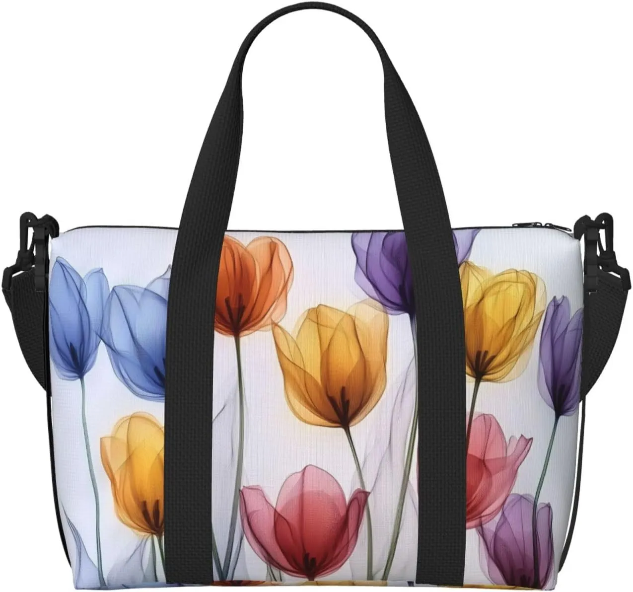 colorful tulips original art print Travel Duffel Bag, Sports Tote Gym Bag, Swim Pool Bag Large Shoulder Tote Bag for Beach Weekender