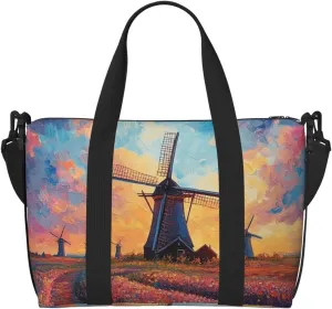 colorful windmill print Travel Duffel Bag, Sports Tote Gym Bag, Swim Pool Bag Large Shoulder Tote Bag for Beach Weekender