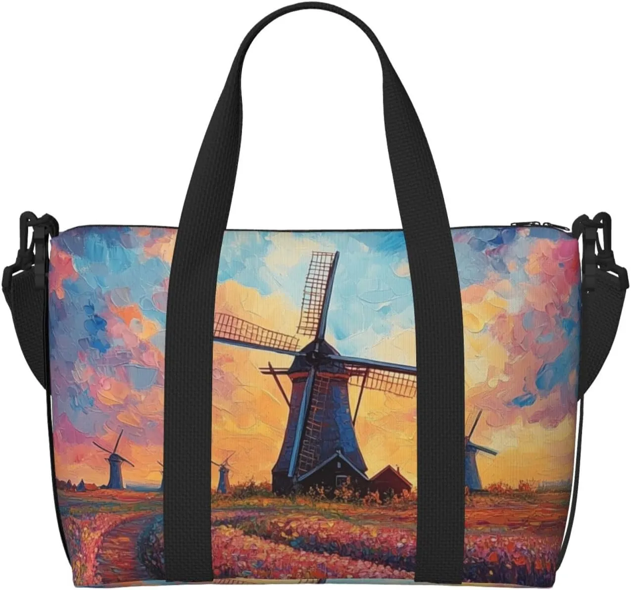 colorful windmill print Travel Duffel Bag, Sports Tote Gym Bag, Swim Pool Bag Large Shoulder Tote Bag for Beach Weekender