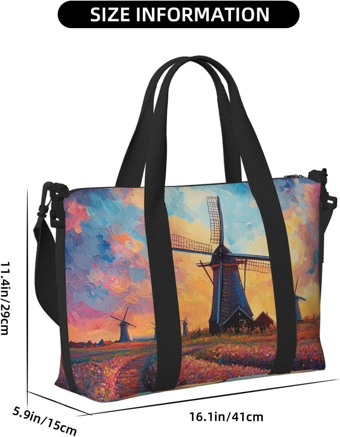 colorful windmill print Travel Duffel Bag, Sports Tote Gym Bag, Swim Pool Bag Large Shoulder Tote Bag for Beach Weekender
